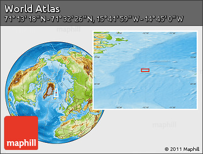 Physical Location Map of the Area around 71° 22' 52" N, 15° 13' 29" W