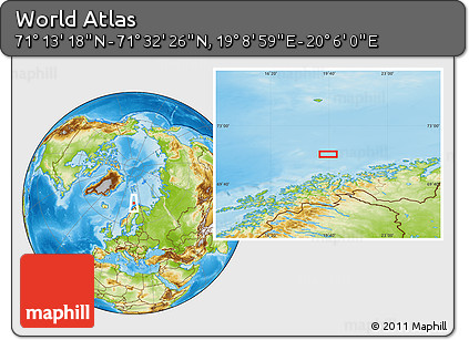 Physical Location Map of the Area around 71° 22' 52" N, 19° 37' 30" E