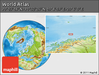 Physical Location Map of the Area around 71° 22' 52" N, 19° 37' 30" E