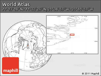 Blank Location Map of the Area around 71° 22' 52" N, 21° 10' 29" W