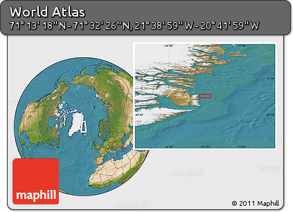 Satellite Location Map of the Area around 71° 22' 52" N, 21° 10' 29" W