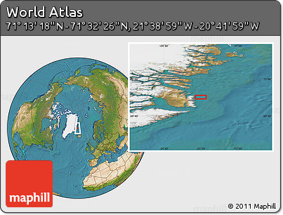 Satellite Location Map of the Area around 71° 22' 52" N, 21° 10' 29" W
