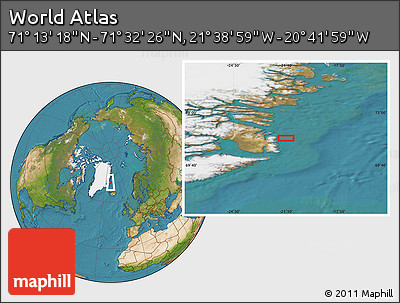 Satellite Location Map of the Area around 71° 22' 52" N, 21° 10' 29" W