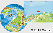 Physical Location Map of the area around 71° 22' 52" N, 22° 10' 29" E
