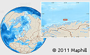 Shaded Relief Location Map of the area around 71° 22' 52" N, 22° 10' 29" E