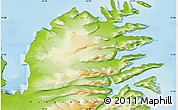 Physical Map of the area around 71° 22' 52" N, 22° 1' 29" W