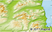 Physical Map of the area around 71° 22' 52" N, 22° 52' 30" W