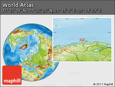 Physical Location Map of the Area around 71° 22' 52" N, 24° 43' 30" E