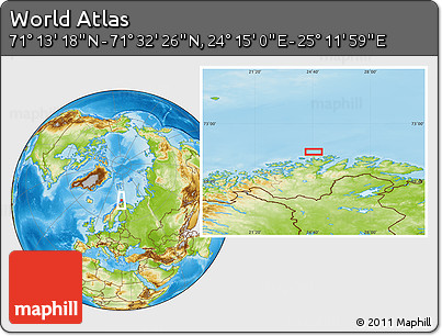 Physical Location Map of the Area around 71° 22' 52" N, 24° 43' 30" E