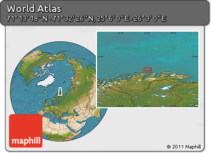 Satellite Location Map of the Area around 71° 22' 52" N, 25° 34' 30" E