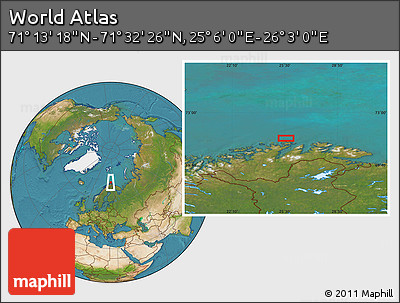 Satellite Location Map of the Area around 71° 22' 52" N, 25° 34' 30" E