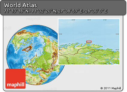 Physical Location Map of the Area around 71° 22' 52" N, 28° 7' 30" E