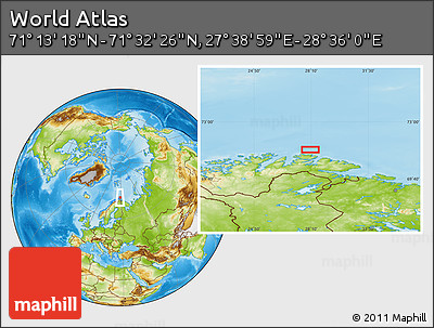 Physical Location Map of the Area around 71° 22' 52" N, 28° 7' 30" E