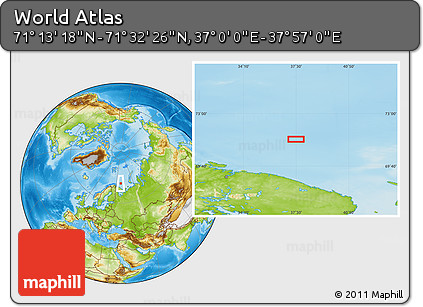 Physical Location Map of the Area around 71° 22' 52" N, 37° 28' 30" E