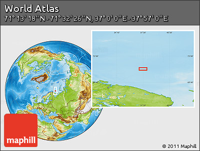 Physical Location Map of the Area around 71° 22' 52" N, 37° 28' 30" E