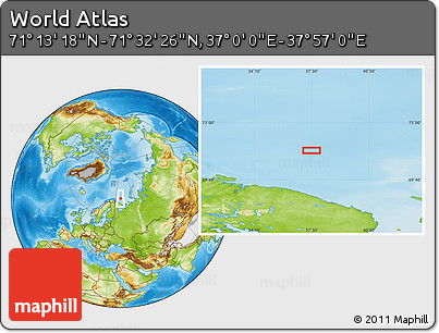 Physical Location Map of the Area around 71° 22' 52" N, 37° 28' 30" E