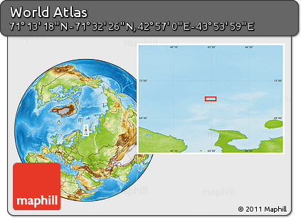 Physical Location Map of the Area around 71° 22' 52" N, 43° 25' 29" E