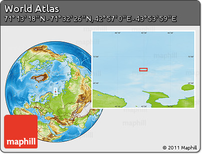 Physical Location Map of the Area around 71° 22' 52" N, 43° 25' 29" E