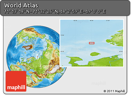 Physical Location Map of the Area around 71° 22' 52" N, 48° 31' 29" E