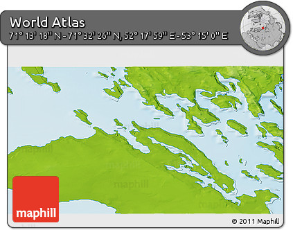 Physical 3D Map of the Area around 71° 22' 52" N, 52° 46' 29" E