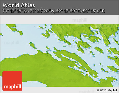 Physical 3D Map of the Area around 71° 22' 52" N, 52° 46' 29" E