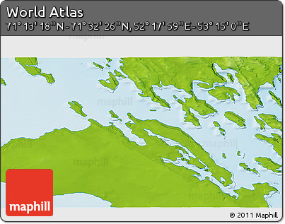 Physical 3D Map of the Area around 71° 22' 52" N, 52° 46' 29" E