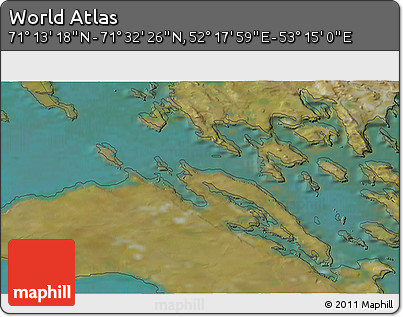 Satellite 3D Map of the Area around 71° 22' 52" N, 52° 46' 29" E