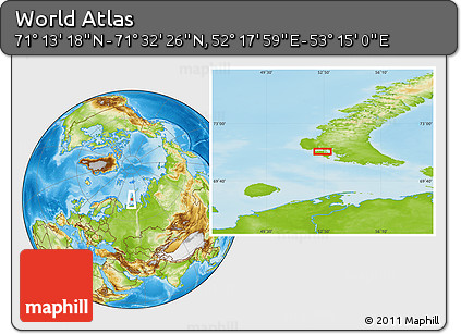 Physical Location Map of the Area around 71° 22' 52" N, 52° 46' 29" E