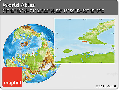 Physical Location Map of the Area around 71° 22' 52" N, 52° 46' 29" E