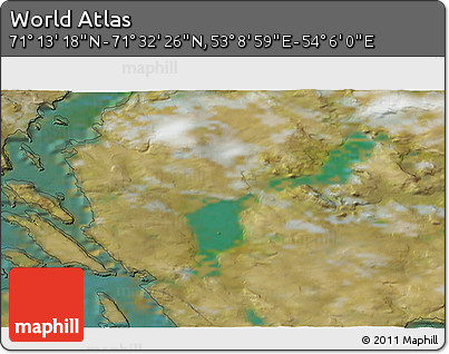 Satellite 3D Map of the Area around 71° 22' 52" N, 53° 37' 30" E
