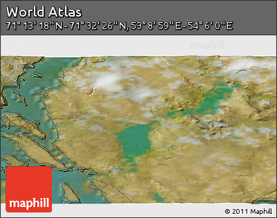 Satellite 3D Map of the Area around 71° 22' 52" N, 53° 37' 30" E