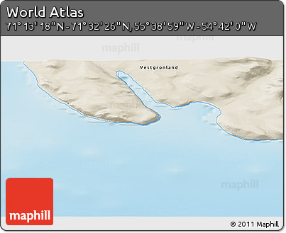 Shaded Relief 3D Map of the Area around 71° 22' 52" N, 55° 10' 29" W