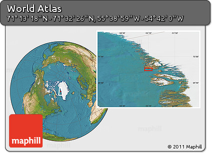 Satellite Location Map of the Area around 71° 22' 52" N, 55° 10' 29" W