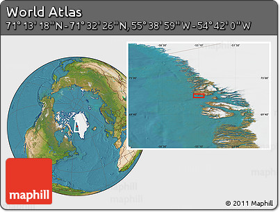 Satellite Location Map of the Area around 71° 22' 52" N, 55° 10' 29" W