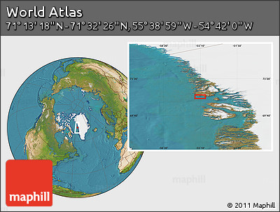 Satellite Location Map of the Area around 71° 22' 52" N, 55° 10' 29" W