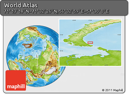 Physical Location Map of the Area around 71° 22' 52" N, 57° 1' 29" E