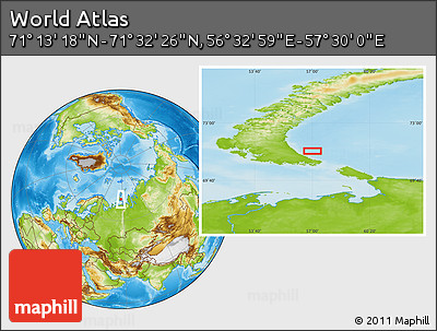 Physical Location Map of the Area around 71° 22' 52" N, 57° 1' 29" E
