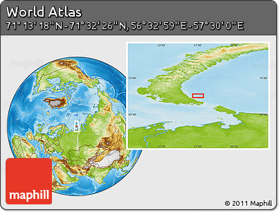 Physical Location Map of the Area around 71° 22' 52" N, 57° 1' 29" E