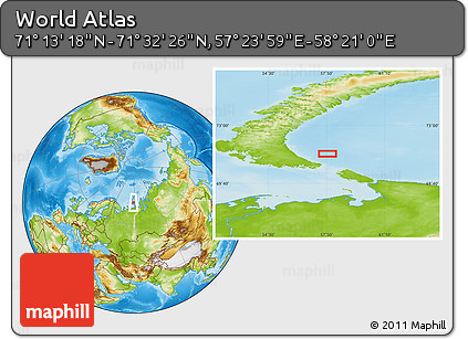 Physical Location Map of the Area around 71° 22' 52" N, 57° 52' 30" E