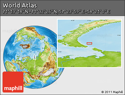 Physical Location Map of the Area around 71° 22' 52" N, 57° 52' 30" E