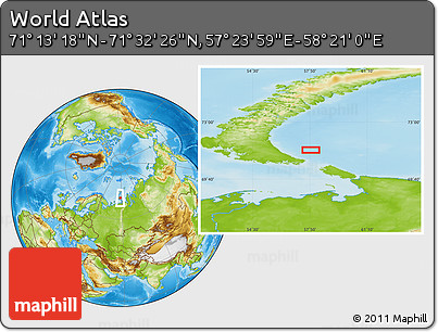 Physical Location Map of the Area around 71° 22' 52" N, 57° 52' 30" E