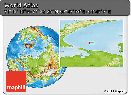 Physical Location Map of the Area around 71° 22' 52" N, 61° 16' 29" E