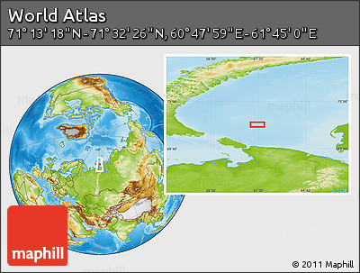 Physical Location Map of the Area around 71° 22' 52" N, 61° 16' 29" E