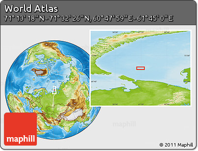Physical Location Map of the Area around 71° 22' 52" N, 61° 16' 29" E