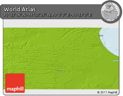 Physical 3D Map of the Area around 71° 22' 52" N, 71° 28' 29" E