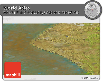 Satellite 3D Map of the Area around 71° 22' 52" N, 73° 10' 30" E