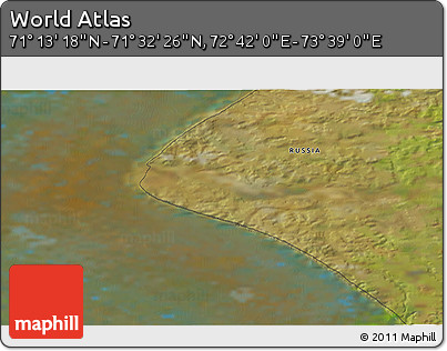 Satellite 3D Map of the Area around 71° 22' 52" N, 73° 10' 30" E