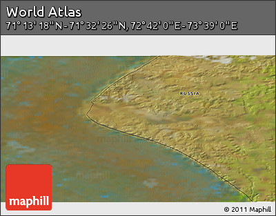 Satellite 3D Map of the Area around 71° 22' 52" N, 73° 10' 30" E