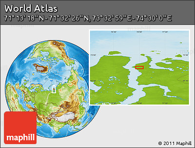 Physical Location Map of the Area around 71° 22' 52" N, 74° 1' 30" E