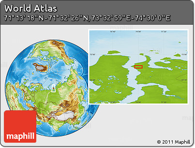 Physical Location Map of the Area around 71° 22' 52" N, 74° 1' 30" E
